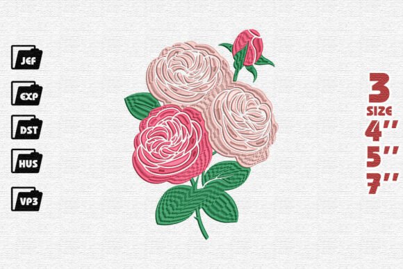 Blush Garden Roses Embroidery