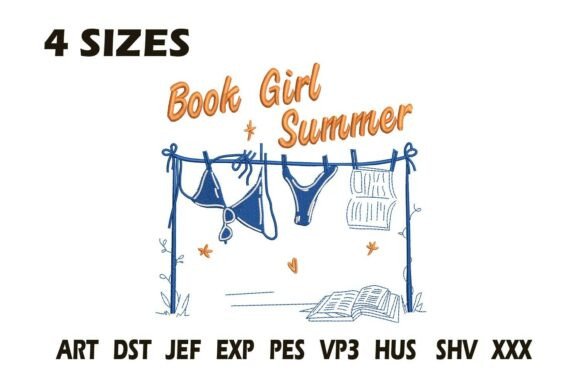 Book Girl Summer Embroidery Design