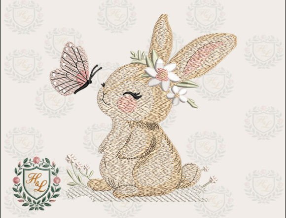 Bunny with Butterfly Embroidery Files