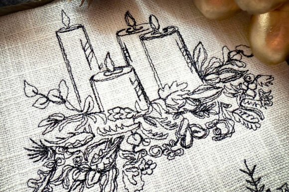 Christmas Candles Machine Embroidery