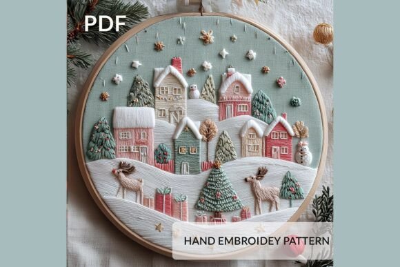 Christmas Village Embroidery Pattern PDF