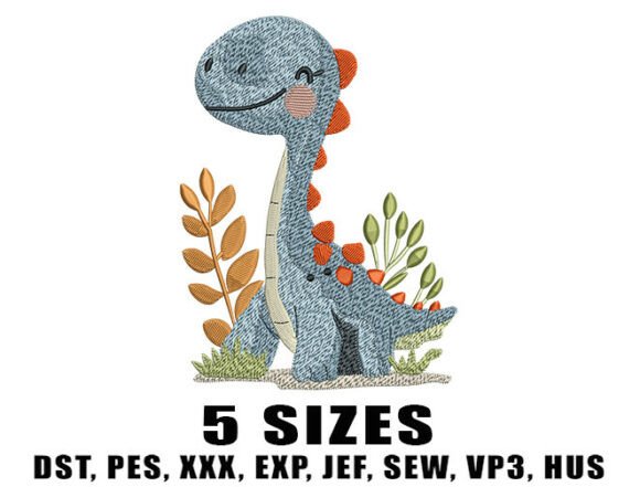 Cute Long-Neck Dinosaur Embroidery Design