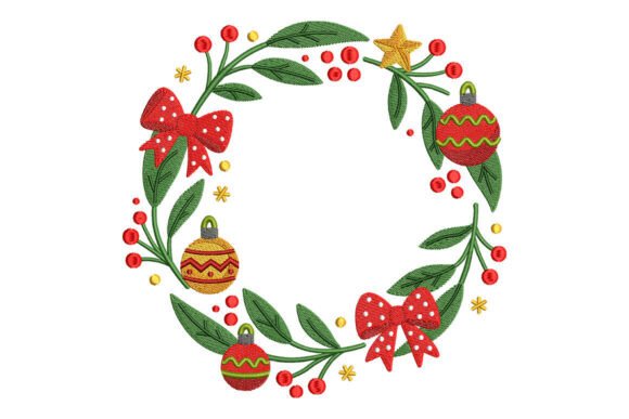 Festive Wreath with Bows Embroidery