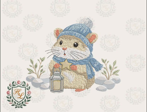 Happy Holidays Hamster Embroidery Files
