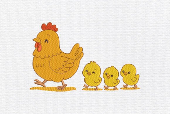 Hen and Chicks Embroidery Design