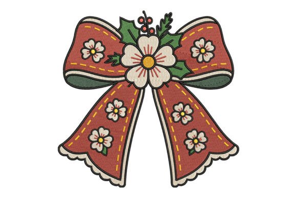 Holly Flower Bow Embroidery Design
