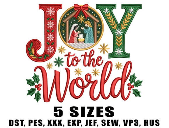 Joy Christmas Scene Embroidery Design