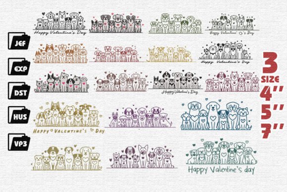 Set of 18 Family Dog Embroidery