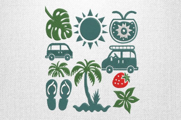 Tropical Summer Icon Embroidery Set