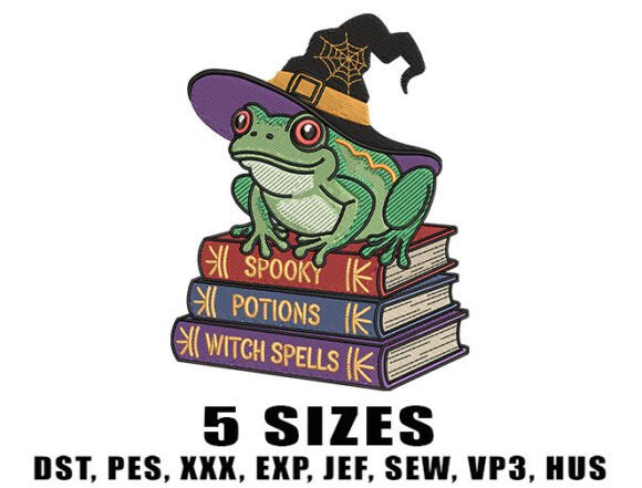 Witch Frog Book Embroidery Design